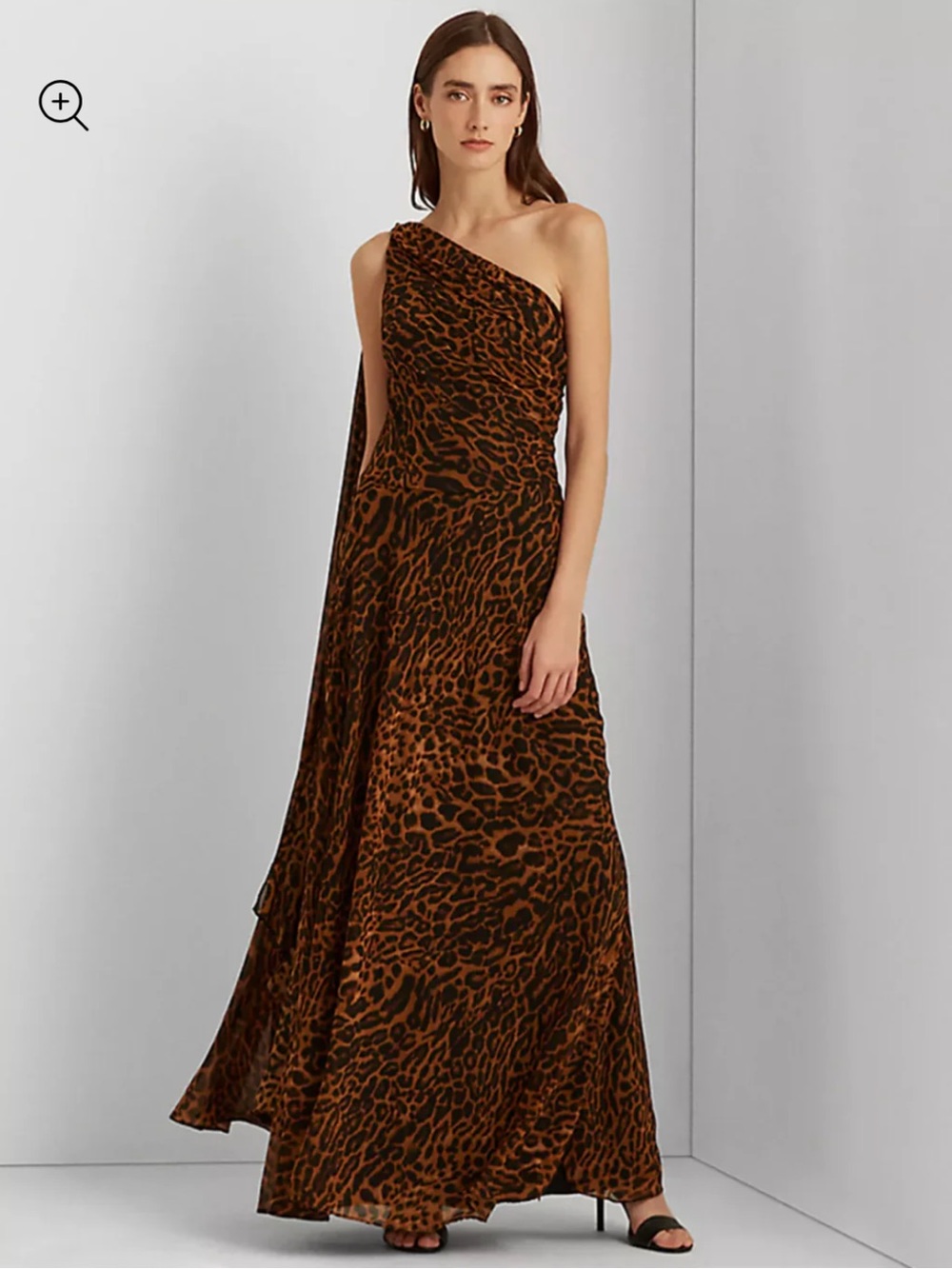 Ralph Lauren ocelot-print one-shoulder gown size 14 NEW